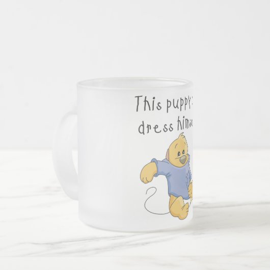 子犬はTシャツおよびギフトに服を着せます フロストグラスマグカップ (正面左)