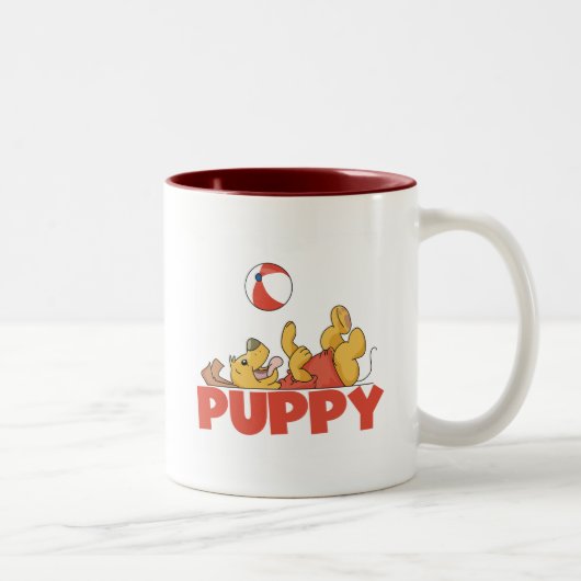 子犬はTシャツおよびギフトを遊びます ツートーンマグカップ (右)