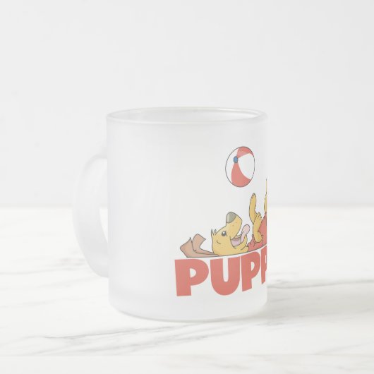 子犬はTシャツおよびギフトを遊びます フロストグラスマグカップ (正面左)