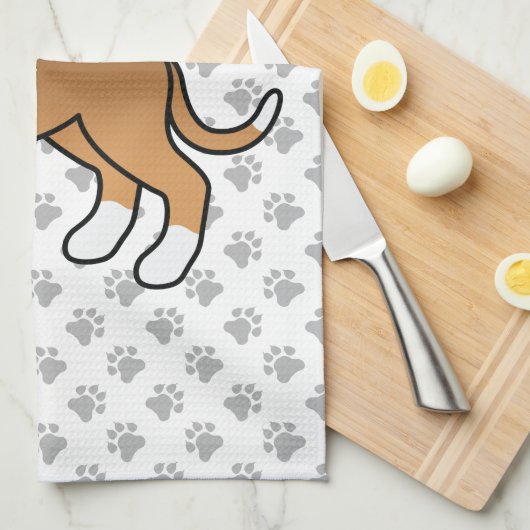 子犬ぼろボクサーかわいい漫画の犬と前足 キッチンタオル (四つ折り)