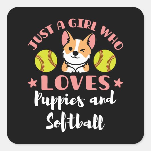 子犬やソフトボールが大好きな少女 スクエアシール (正面)