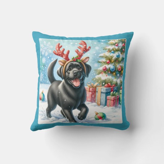 子犬よくはしゃぐラブラドールリトリエバークリスマス クッション (裏面)