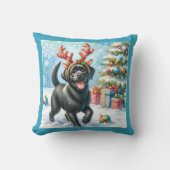 子犬よくはしゃぐラブラドールリトリエバークリスマス クッション (正面)