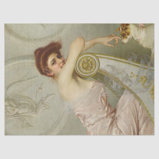 子犬をなでている若い婦人(V.M.コルコス著) 薄葉紙 (正面)