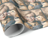 子犬をなめる少年の顔 ラッピングペーパー (ロールコーナー)