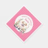 子犬をテーマにしたパーソナライズされた誕生日 スタンダードランチョンナプキン (角)