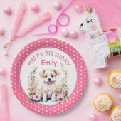 子犬をテーマにしたパーソナライズされた誕生日 ペーパープレート (パーティー)