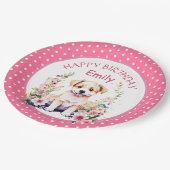 子犬をテーマにしたパーソナライズされた誕生日 ペーパープレート (アングル)