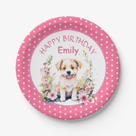 子犬をテーマにしたパーソナライズされた誕生日 ペーパープレート