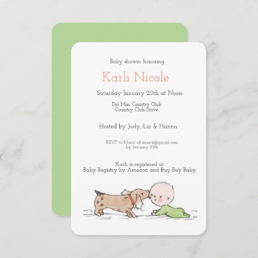 子犬をテーマにしたベビーシャワーの招待状 招待状 (正面/裏面)