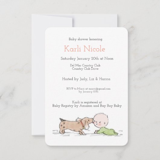 子犬をテーマにしたベビーシャワー招待状 招待状 (正面)