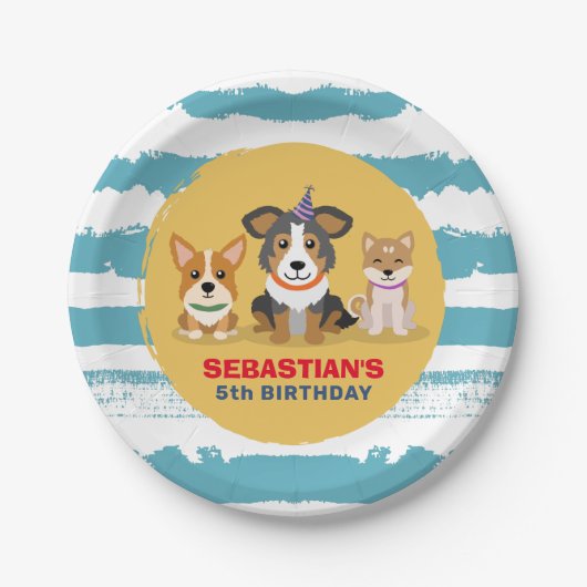 子犬をテーマにした誕生日パーティー ペーパープレート (正面)
