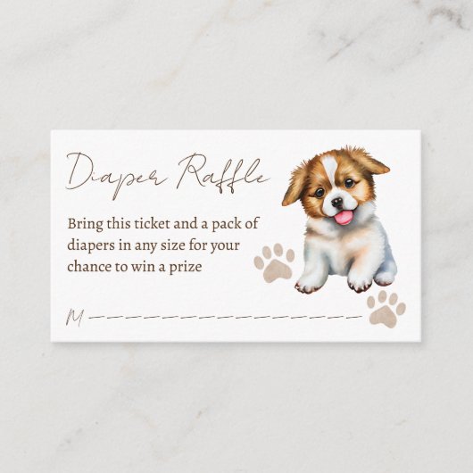 子犬をテーマにした赤ちゃんシャワーおむつラッフル エンクロージャーカード (正面)