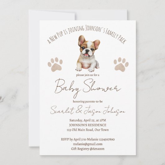 子犬をテーマにした赤ちゃんシャワーテンプレート 招待状 (正面)