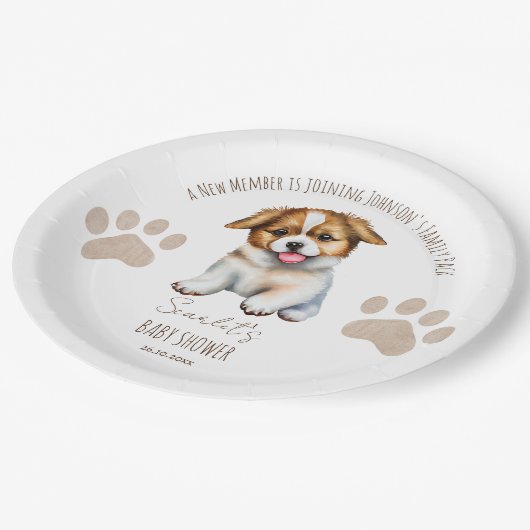 子犬をテーマにした赤ちゃんシャワーテーブルデコル ペーパープレート (アングル)