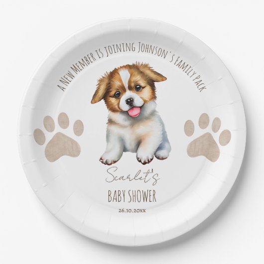 子犬をテーマにした赤ちゃんシャワーテーブルデコル ペーパープレート (正面)
