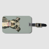 子犬を持つピット・ブル犬は水彩画の絵画を注目します ラゲッジタグ (正面横)