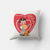 子犬を持つ旧式なバレンタインの女の子 クッション (裏面)