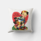 子犬を持つ旧式なバレンタインの男の子 クッション (裏面)