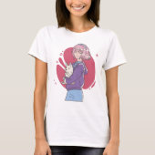 子犬を連れたアニメガール Tシャツ (正面)