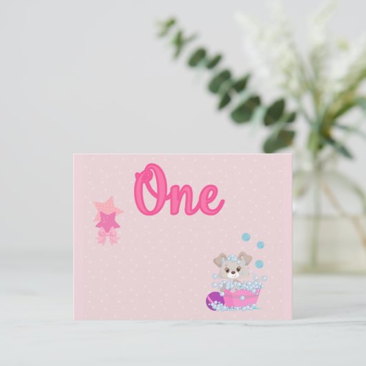 子犬インバス1歳オールドガール誕生日 ポストカード (スタンド正面)