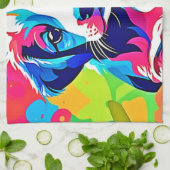 子犬カラフルのアートワーク キッチンタオル (折り畳み)