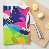 子犬カラフルのアートワーク キッチンタオル (四つ折り)