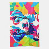 子犬カラフルのアートワーク キッチンタオル (縦)