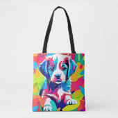 子犬カラフルのアートワーク トートバッグ (正面)