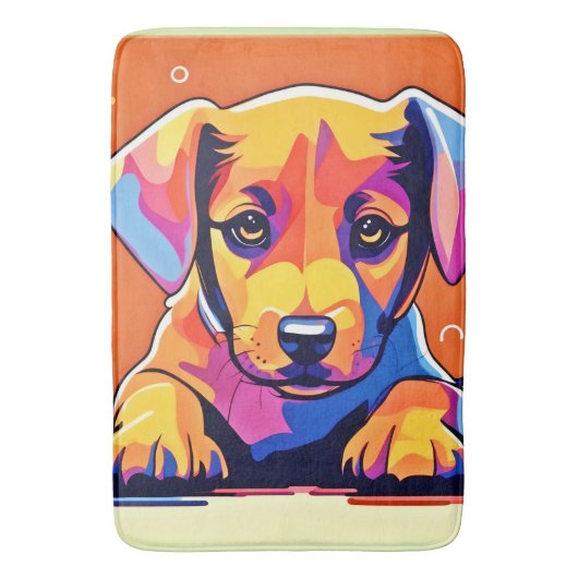 子犬カラフルのアートワーク バスマット (正面縦)