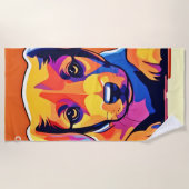 子犬カラフルのアートワーク ビーチタオル (正面)