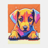 子犬カラフルのアートワーク フリースブランケット (正面)