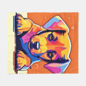 子犬カラフルのアートワーク フリースブランケット (正面(横))