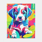 子犬カラフルのアートワーク フリースブランケット (正面)