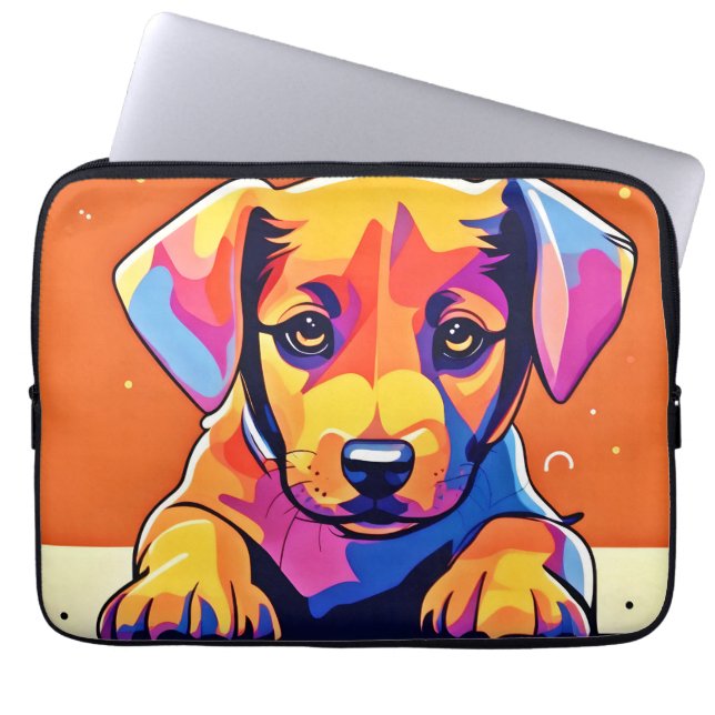 子犬カラフルのアートワーク ラップトップスリーブ (正面)