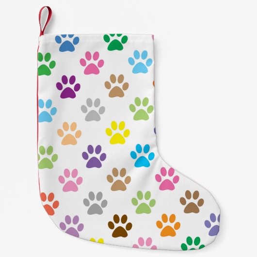 子犬カラフルの足の跡 スモールクリスマスストッキング (正面)