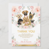 子犬ガーリー赤ちゃんシャワー赤面ピンクフローラ犬 サンキューカード (正面)