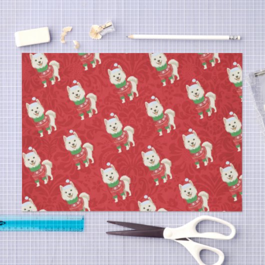 子犬クリスマスハスキーポメラニア犬芝サンタドッグ 薄葉紙 (クラフト)