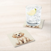 子犬コースター（ゴールデンレトリバー） スクエアペーパーコースター (インサイチュ)