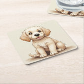 子犬コースター（ゴールデンレトリバー） スクエアペーパーコースター (アングル)