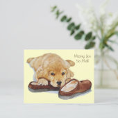 子犬ゴールデンレトリバー犬恋しく思のポートレート ポストカード (スタンド正面)