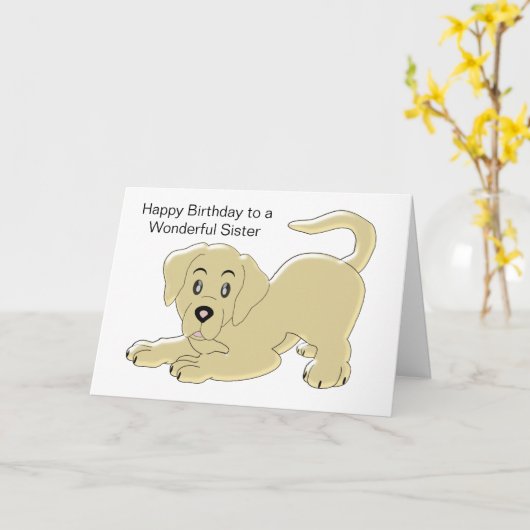 子犬シスターパーソナライズされた誕生日 カード (黄色い花)