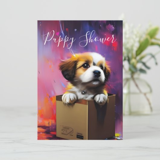 子犬シャワーかわいいパーソナライズされた犬の養子縁組 招待状 (スタンド正面)