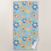 子犬スクービードゥー花模様 ビーチタオル