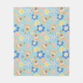 子犬スクービードゥー花模様 フリースブランケット (正面)