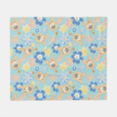 子犬スクービードゥー花模様 フリースブランケット (正面(横))