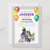 子犬テーマカラフル誕生会 招待状 (正面)