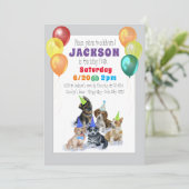 子犬テーマカラフル誕生会 招待状 (スタンド正面)