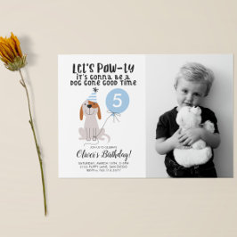 子犬テーマ誕生日パーティブルーフォト 招待状