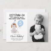 子犬テーマ誕生日パーティブルーフォト 招待状 (正面)